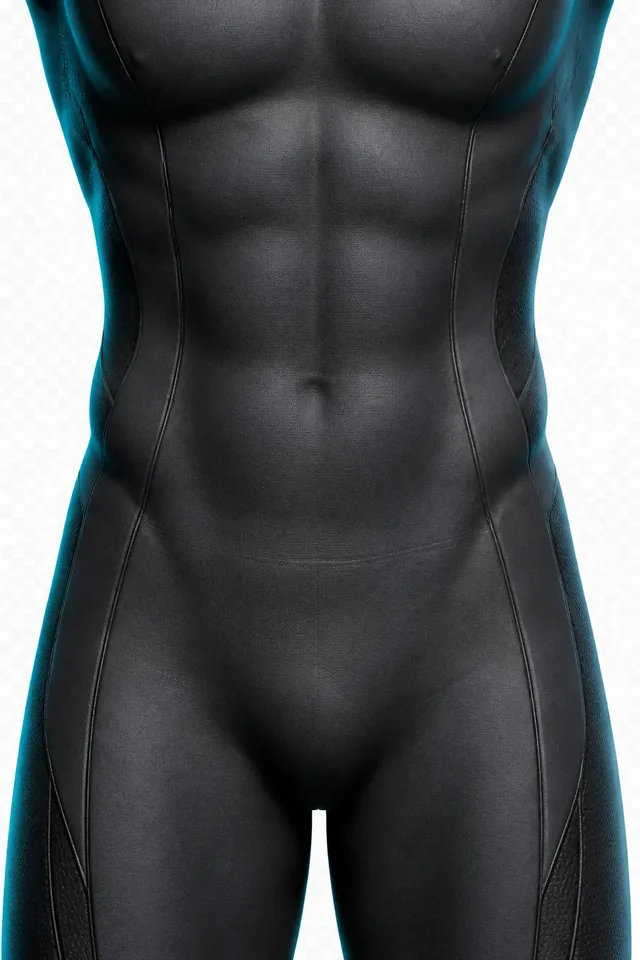 Superzoom do abdômen no manequim masculino, com referência visual do umbigo